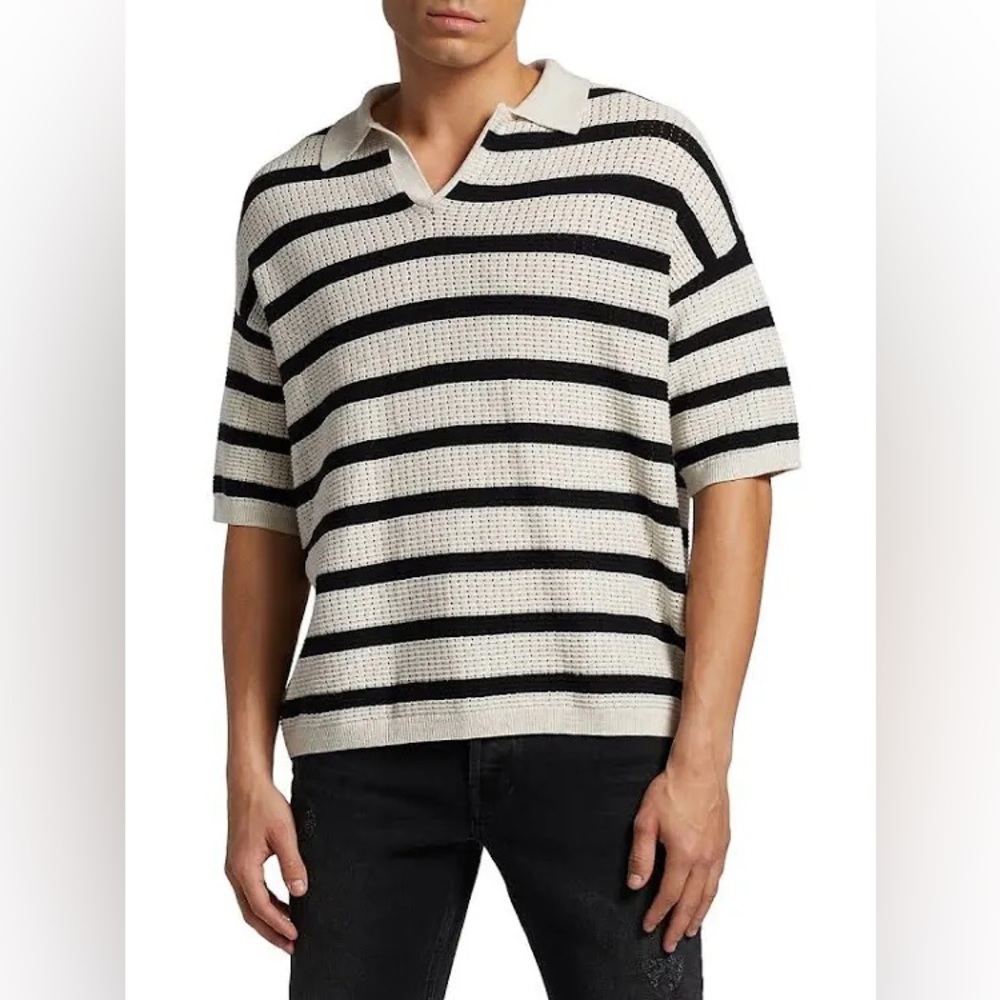 All Saints Kade Stripe Mesh Wool‎ & Cotton Polo